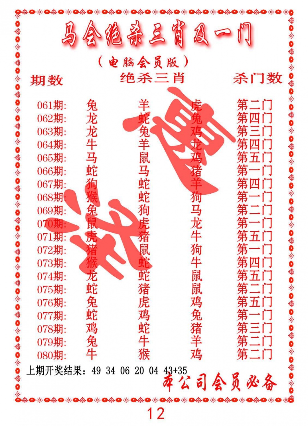 080期马会绝杀三肖及一门[图]